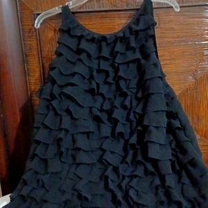 next UK Black Ruffle front & back unique evening blouse W/Cutout back detail NEW